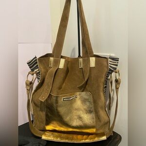 Gorgeous Tan Suede & Gold, Black, Cream Leather Bag